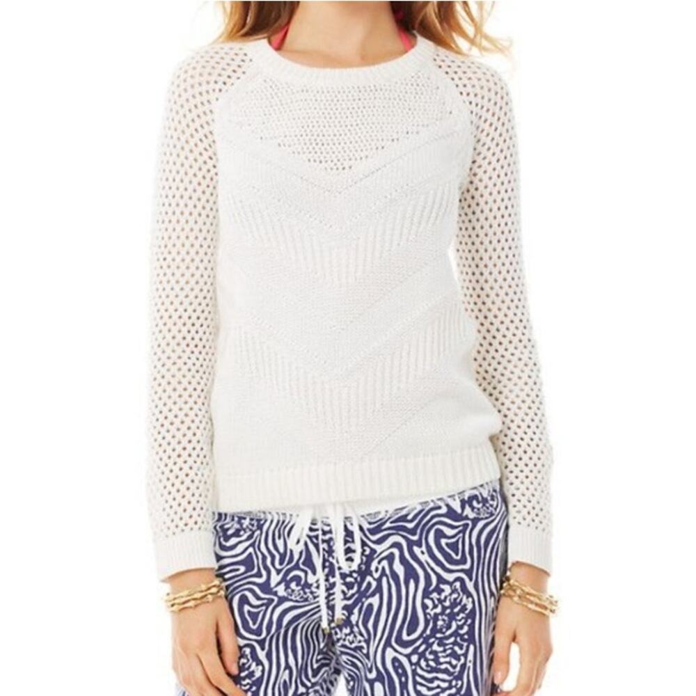 Lilly Pulitzer Crewneck Blythe Cotton Pullover Sweater White Medium